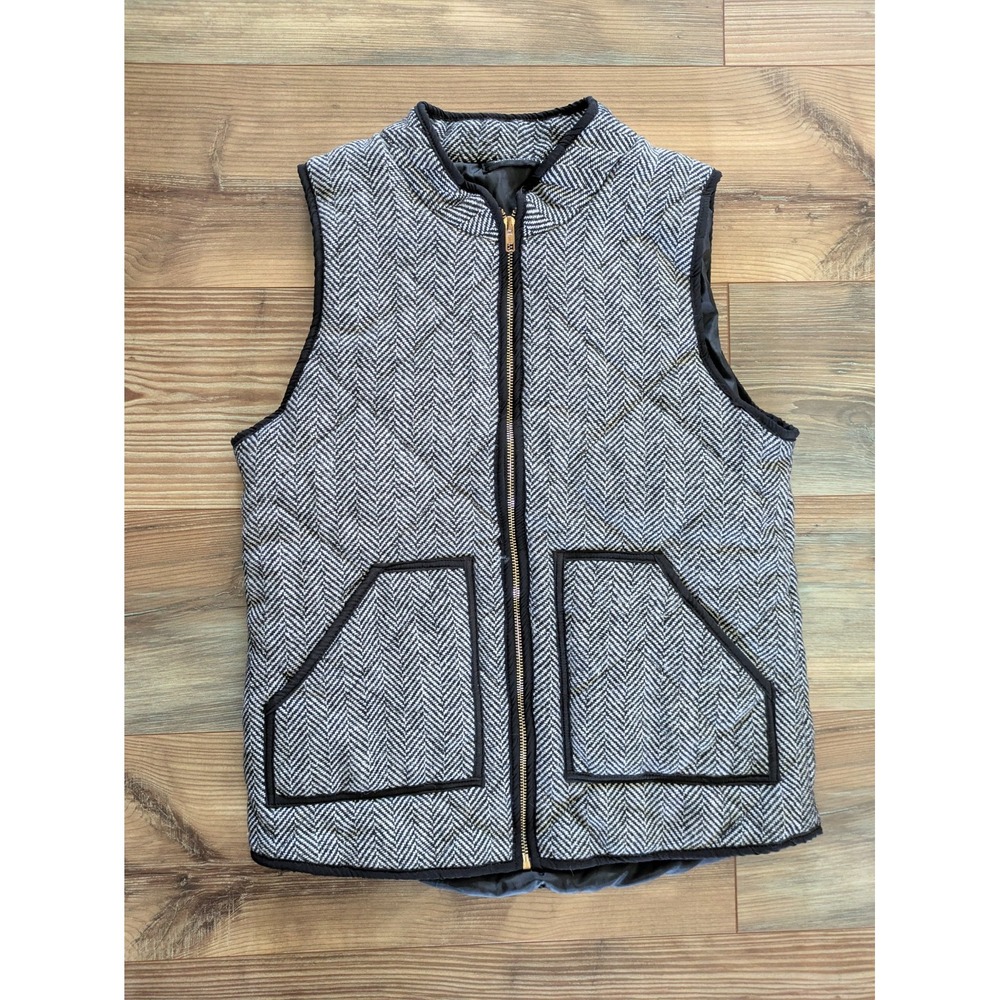 Merokeety Black & White Herringbone Full Zip Lined Fall Winter Vest Medium